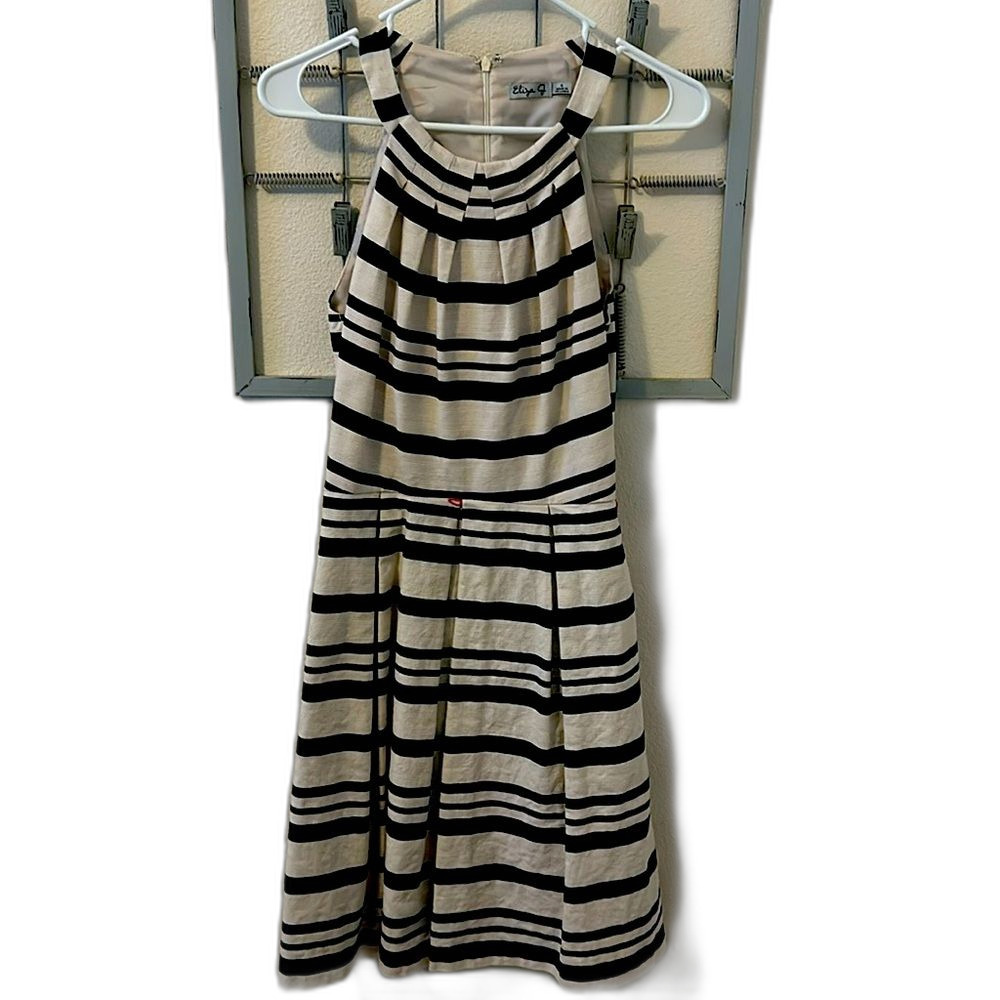 Eliza J Flared Striped Black and Off-White Mini Dress size 4